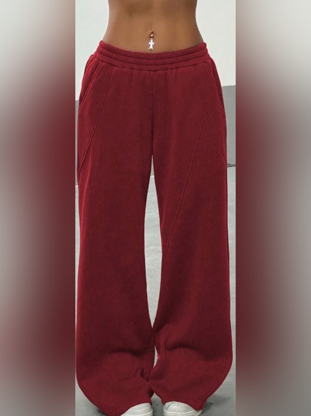 Wide Leg Fleece Pants in Wine Color